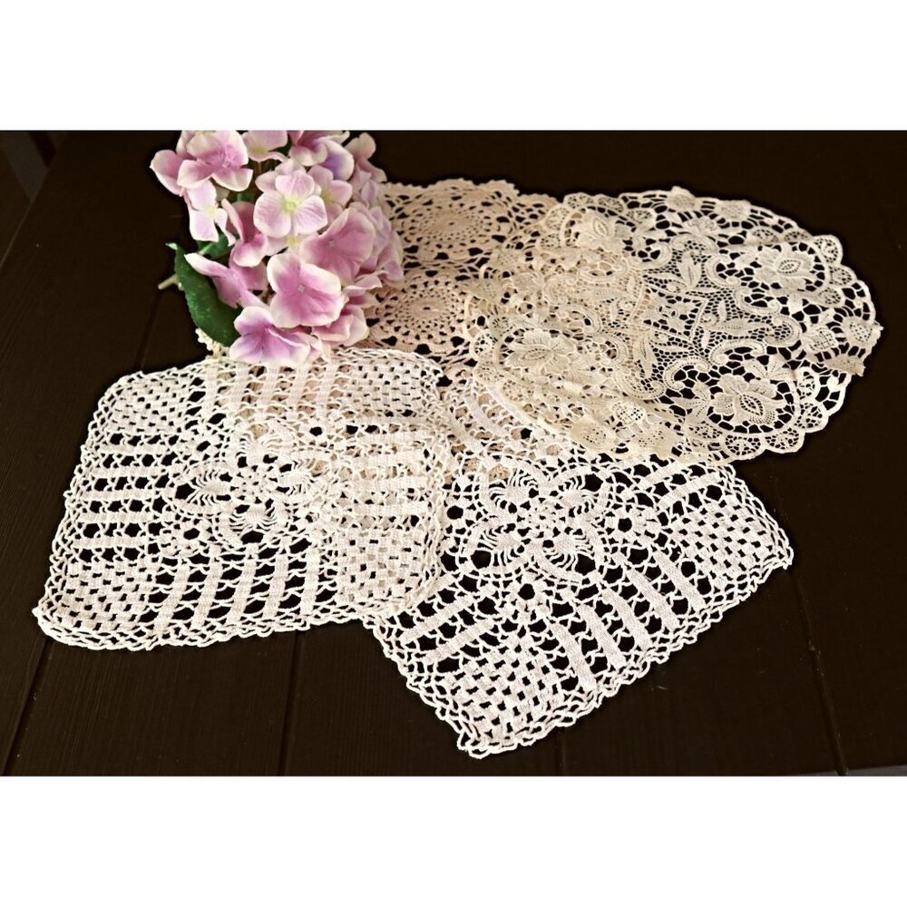 3 Doilies Doily Crocheted Doily Ecru Vintage Doilies  B1